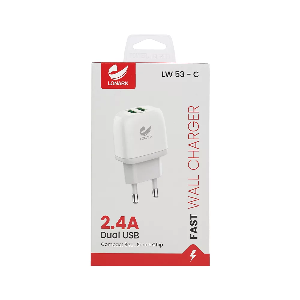 شارژر دیواری 12 وات لونارک مدل LW53 به همراه کابل تبدیل USB-C