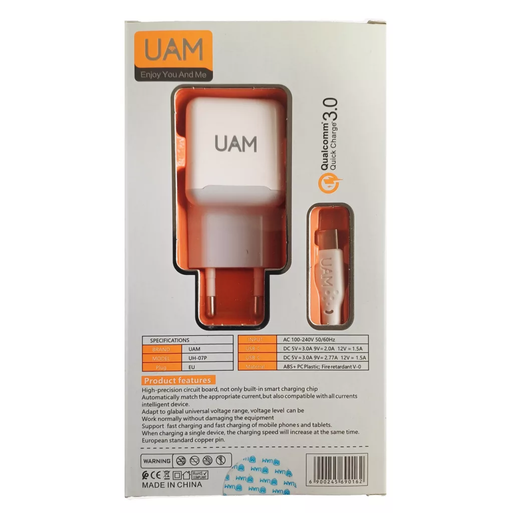 شارژر دیواری 20 وات یو ای ام مدل UH-07P به همراه کابل USB-C