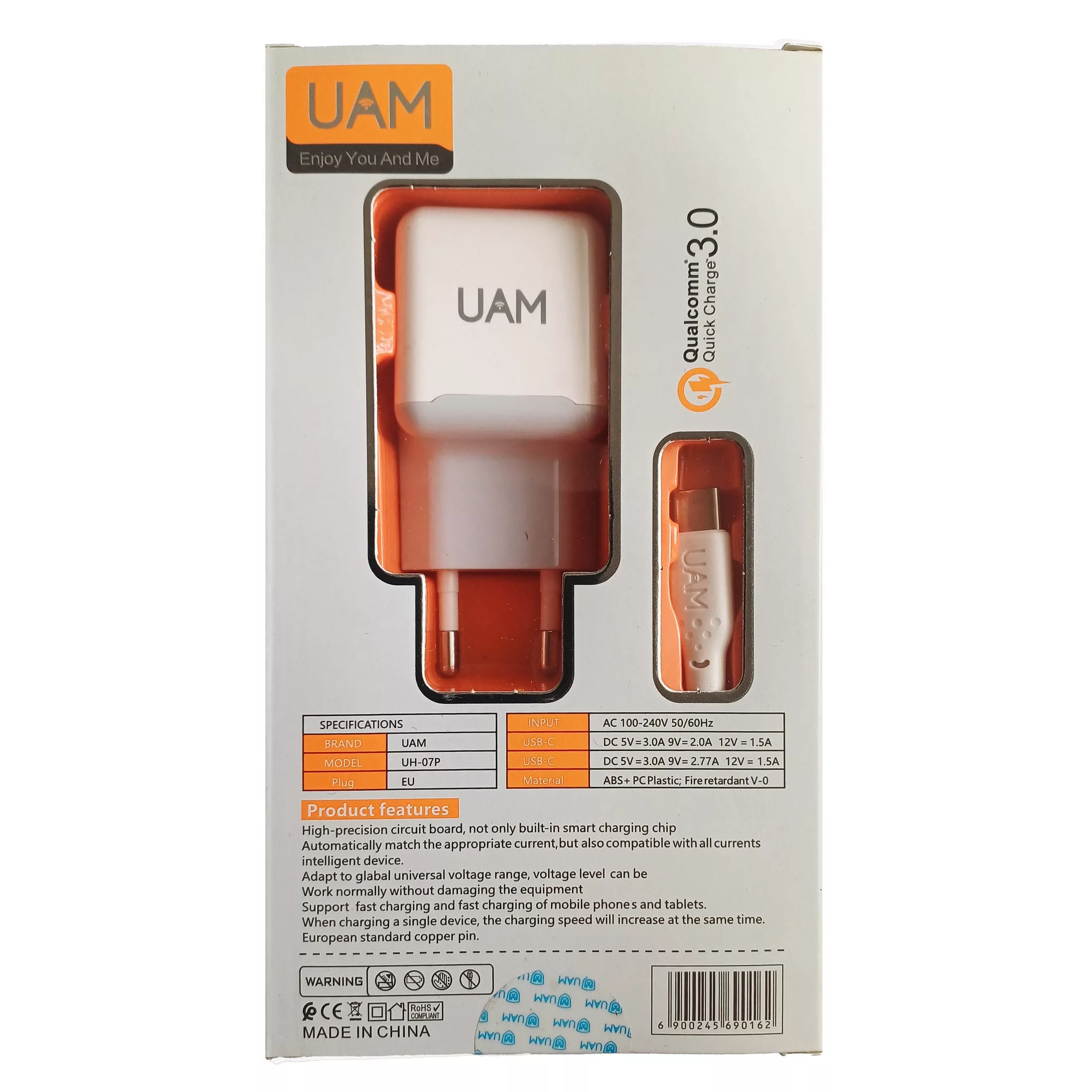 شارژر دیواری 20 وات یو ای ام مدل UH-07P به همراه کابل USB-C