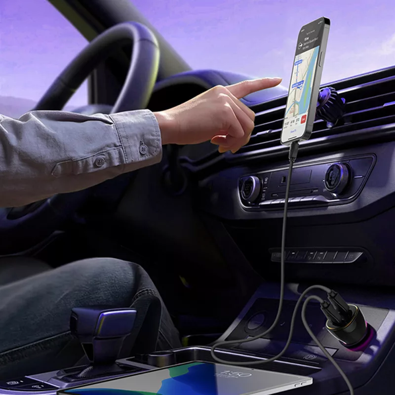 شارژر فندکی 60 وات الدینیو مدل C104 همراه با کابل USB-C