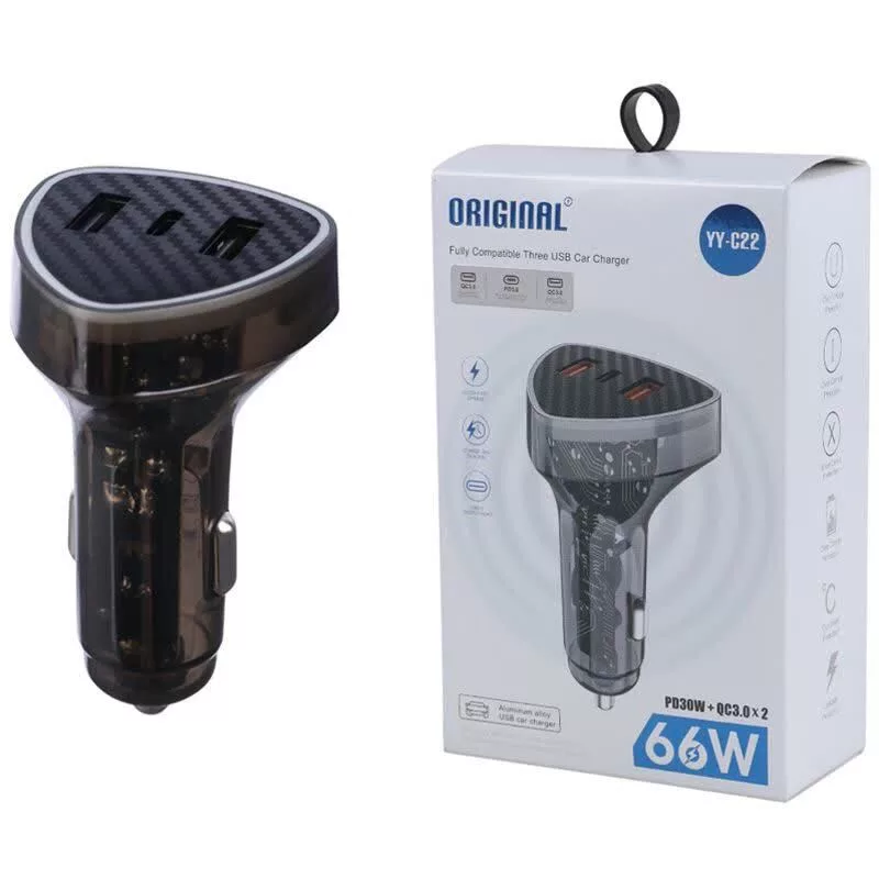 شارژر فندکی 66 وات 3 پورت مدل YY-C22