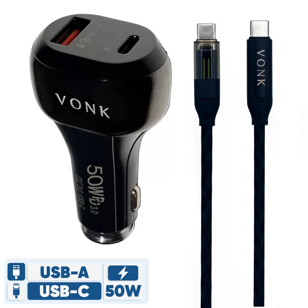 شارژر فندکی 50 وات وونک مدل VC50 به همراه کابل USB-C