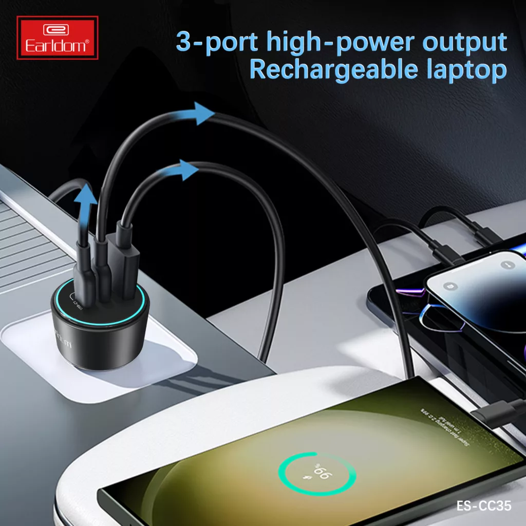 شارژر فندکی 200 وات 3 پورت ارلدام مدل CC35