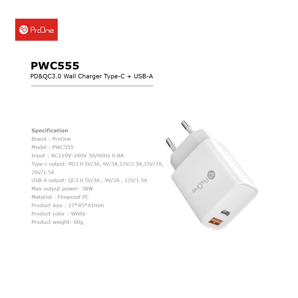 شارژر دیواری 38وات پرووان مدل PWC555