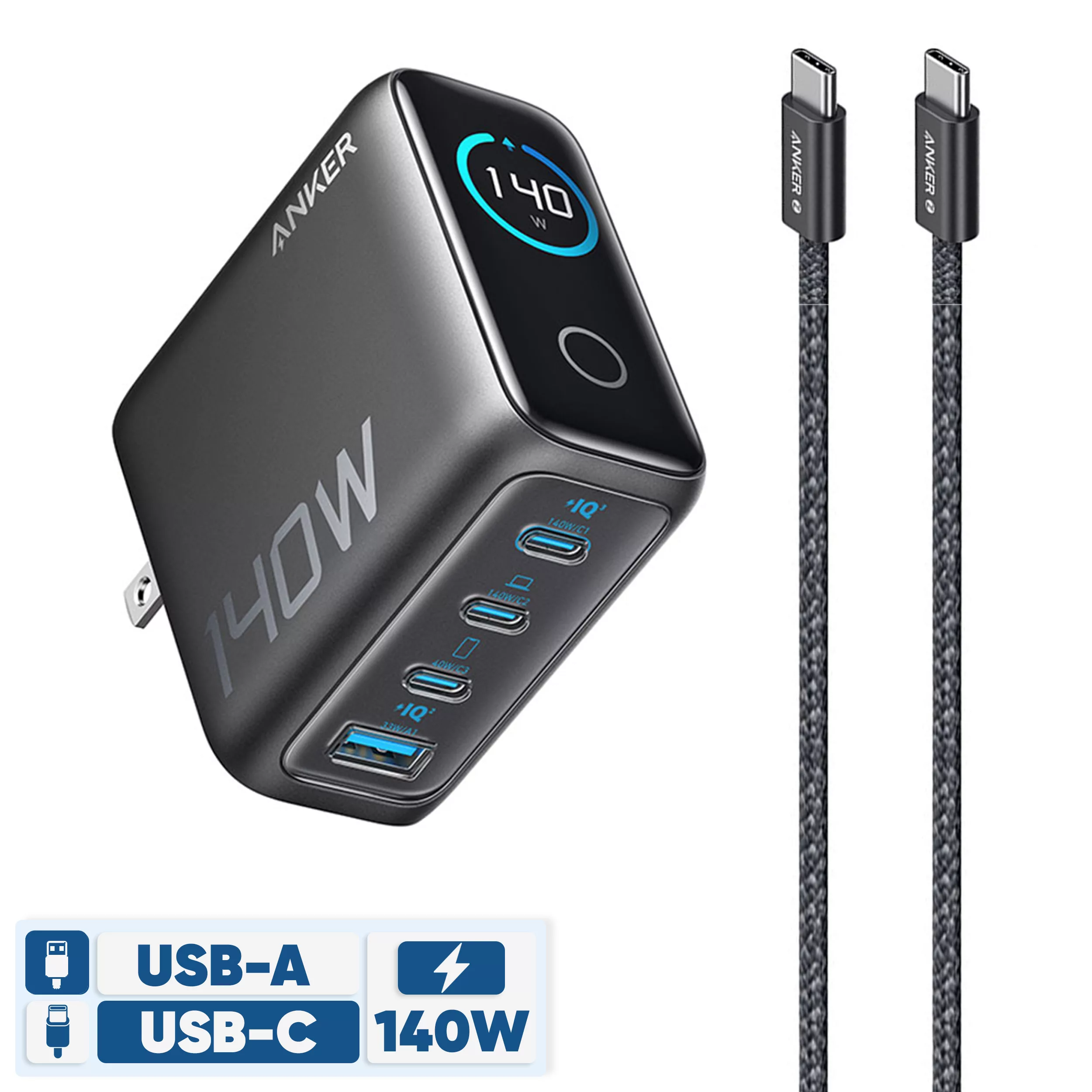 شارژر دیواری 140 وات انکر مدل A2697 به همراه کابل USB-C به طول 1.5 متر شارژر دیواری 140 وات انکر مدل A2697 به همراه کابل USB-C به طول 1.5 متر