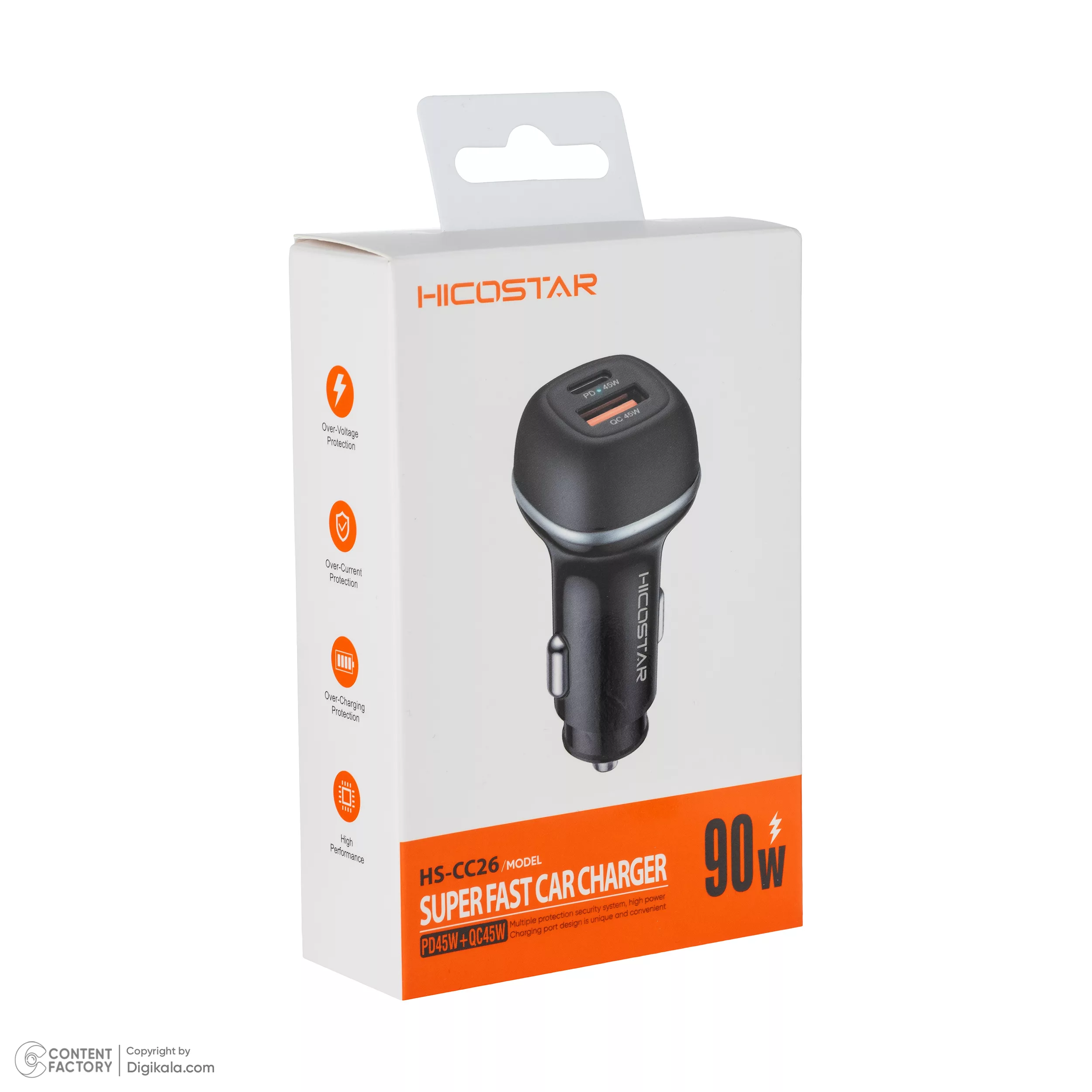 شارژر فندکی 90 وات دو پورت هایکواستار مدل HS-CC26