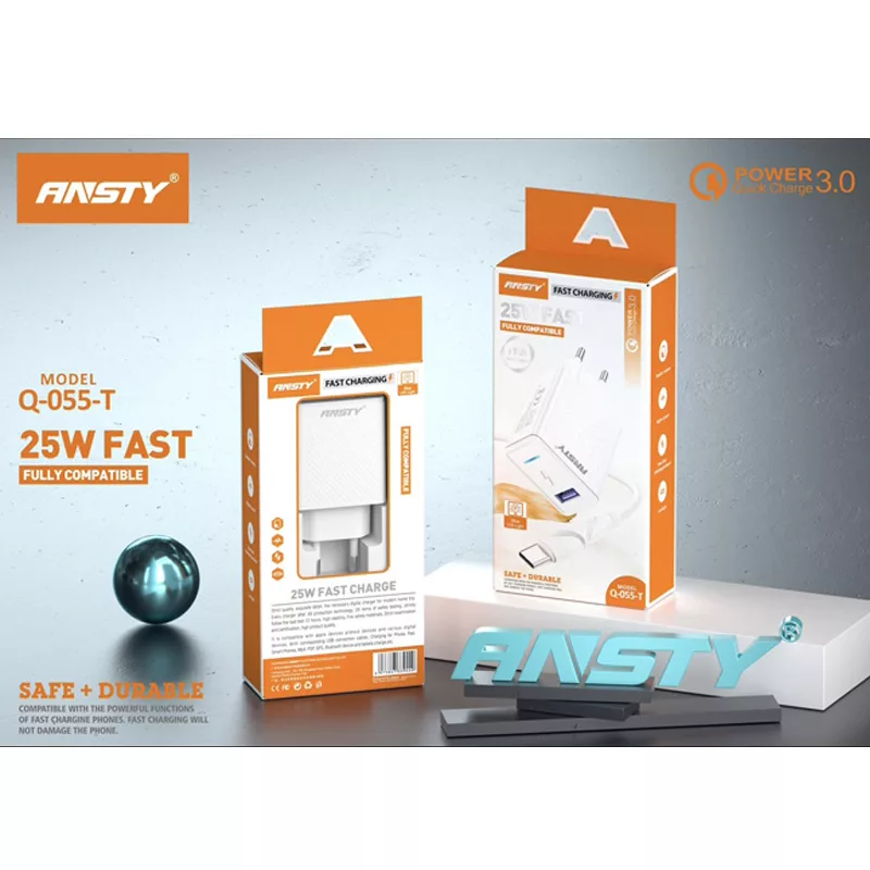 شارژر دیواری 25 وات انستی مدل Q055 به همراه کابل تبدیل USB-C