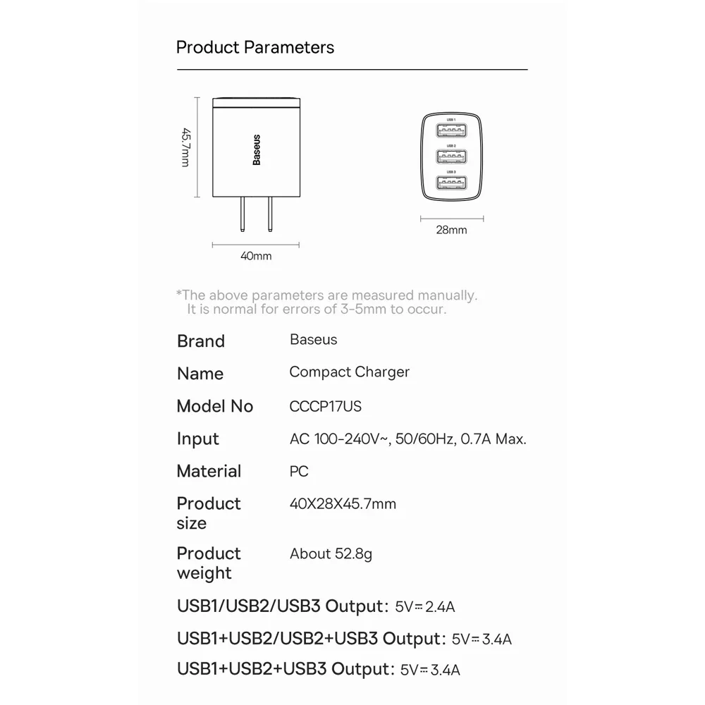 شارژر دیواری باسئوس مدل CCXJ0201-17W