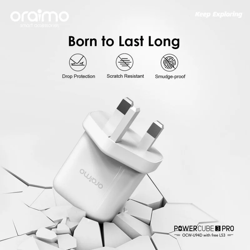 شارژر دیواری اُرایمو 20 وات دو پورت مدل ORM-OV به همراه کابل تبدیل USB-Micro