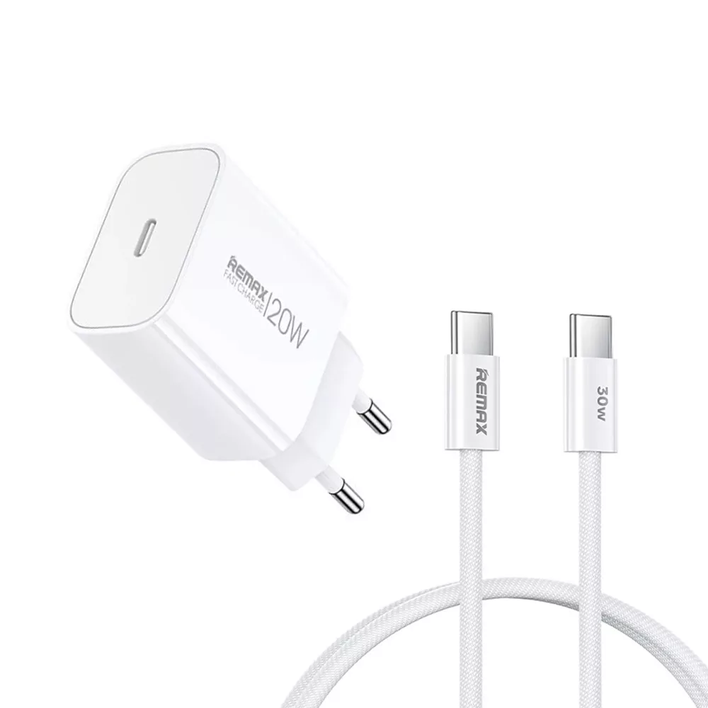 شارژر دیواری 20 وات ریمکس مدل IPHONE 15 پورت PD به همراه کابل تبدیل USB-C