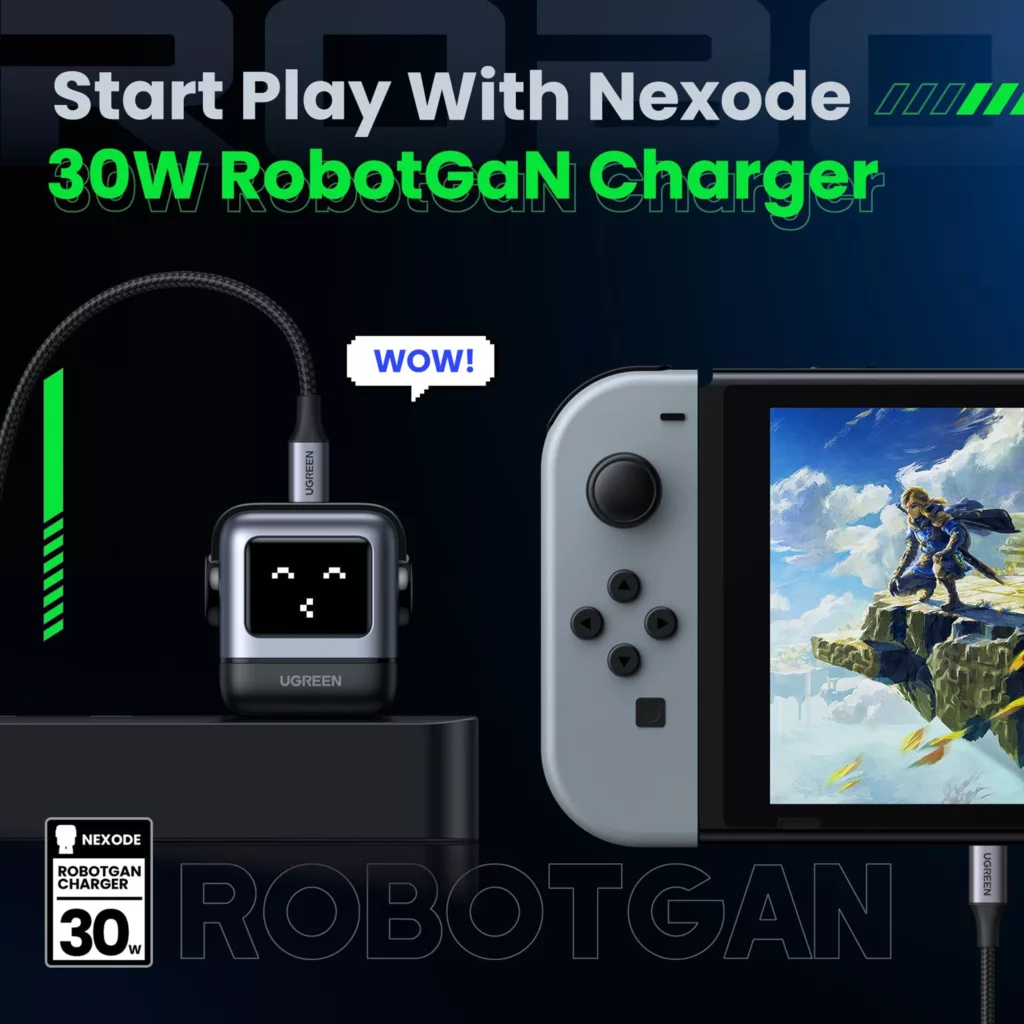 شارژر دیواری 30 وات یوگرین مدل Robot Nexode RG PD GaN Fast Charger به همراه کابل USB-C