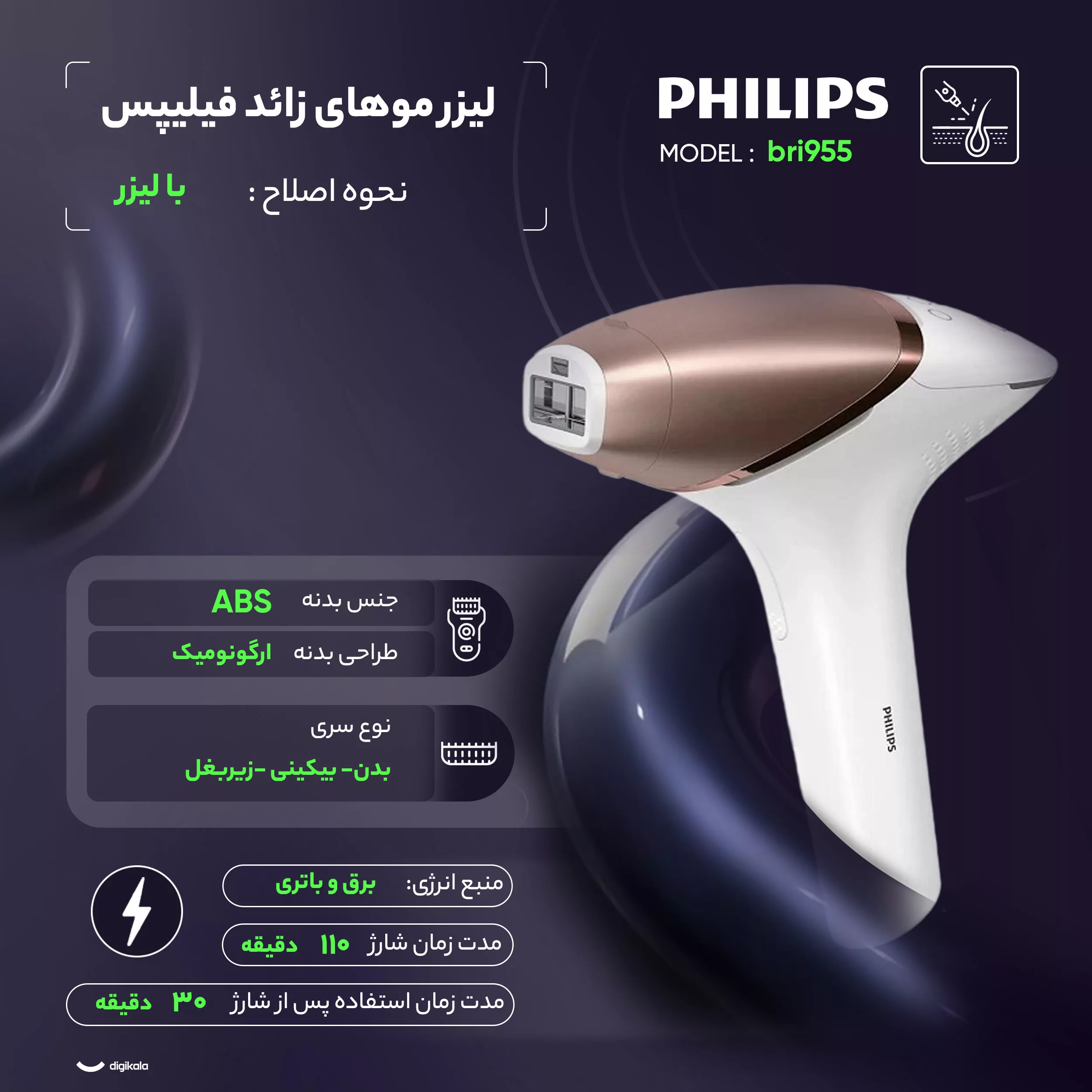 لیزر موهای زائد فیلیپس مدل bri955