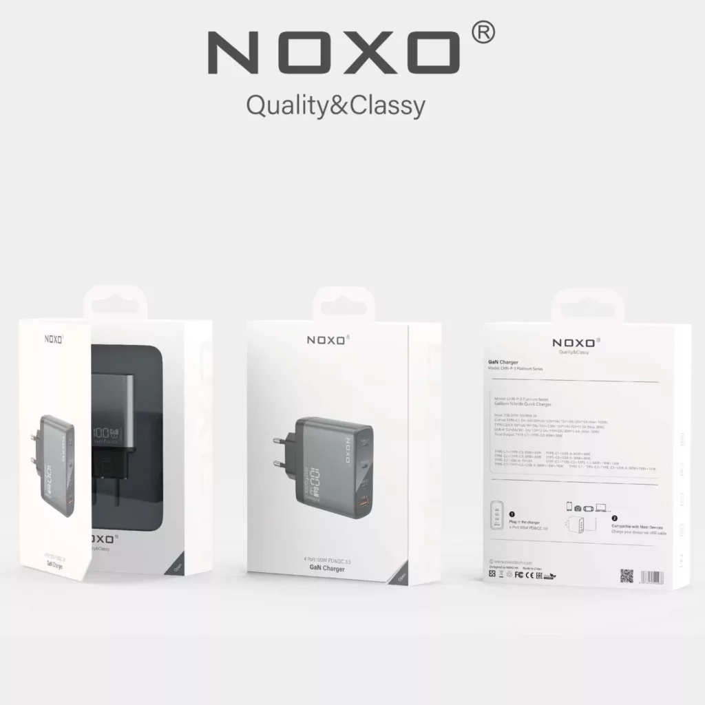 شارژر دیواری 100 وات با 4 پورت خروجی USB-C و USB-A نوکسو مدل CHN-P-3