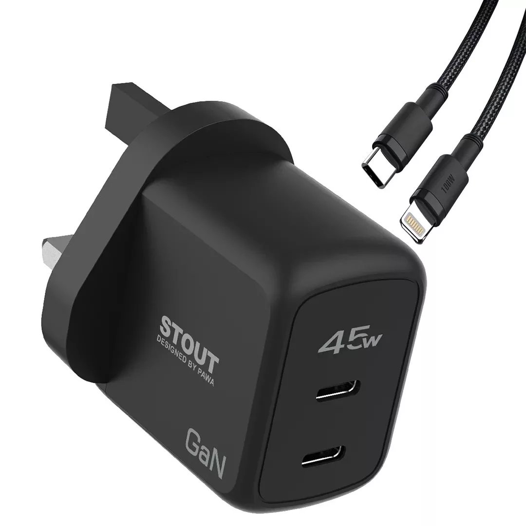 شارژر دیواری 45 وات پاوا مدل Stout Gan Travel Charge به همراه کابل USB-C به لایتنینگ شارژر دیواری 45 وات پاوا مدل Stout Gan Travel Charge به همراه کابل USB-C به لایتنینگ