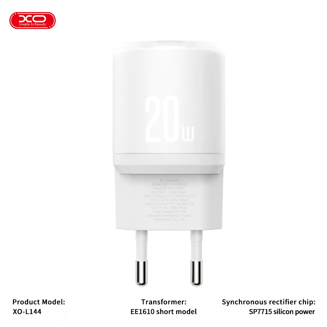 شارژر دیواری 20 وات دو پورت ایکس او مدل L144