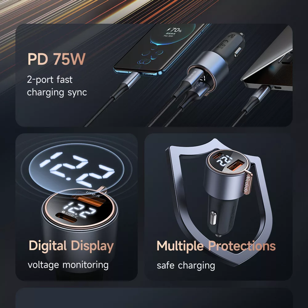 شارژر فندکی 75وات دو پورت مک دودو مدل CC-3690