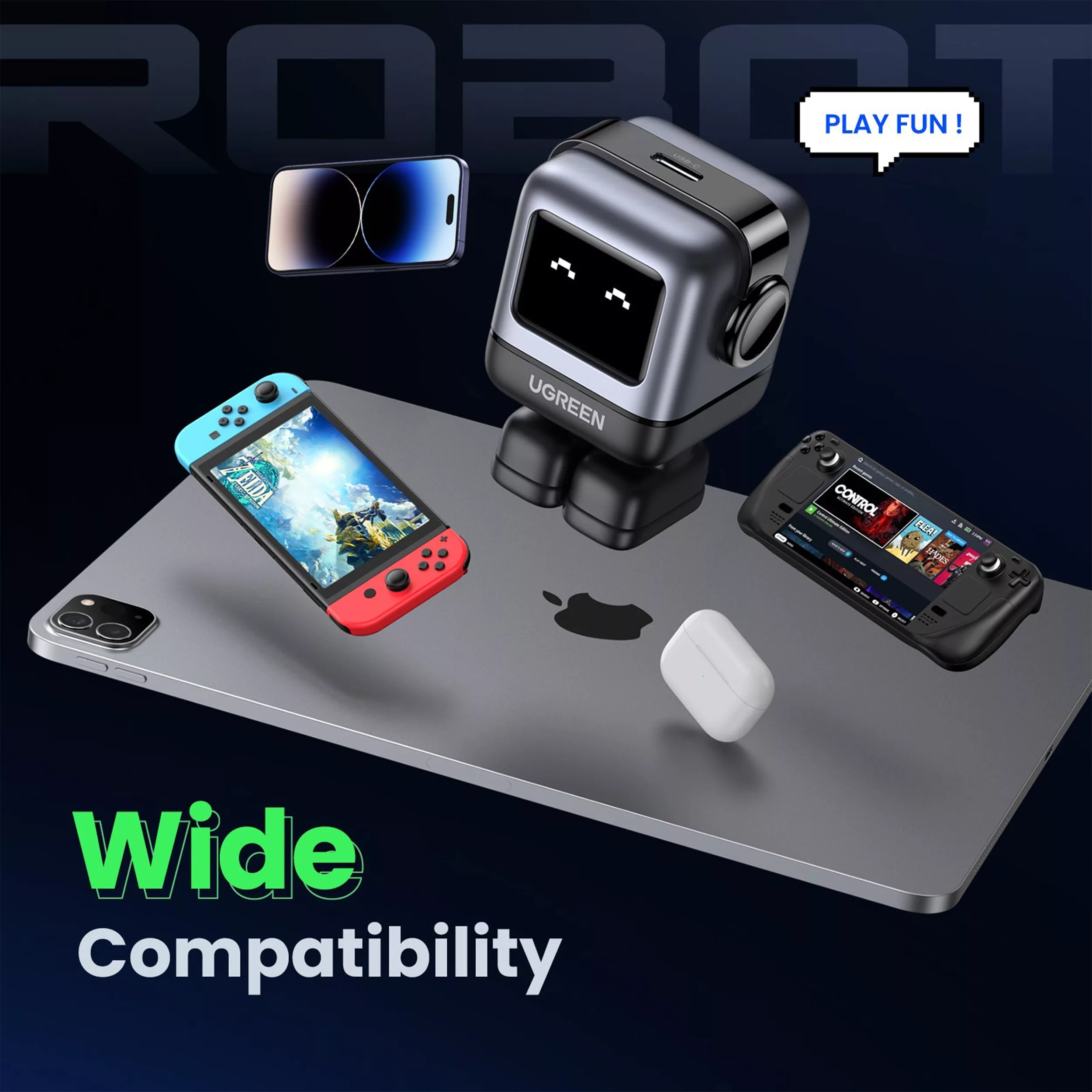 شارژر دیواری 30 وات یوگرین مدل Robot Nexode RG PD GaN Fast Charger به همراه کابل USB-C