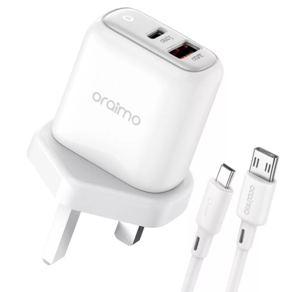 شارژر دیواری اُرایمو 20 وات دو پورت مدل ORM-OV به همراه کابل تبدیل USB-Micro