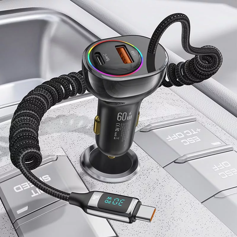 شارژر فندکی 60 وات دو پورت یوسمز مدل CC192 به همراه کابل USB-C