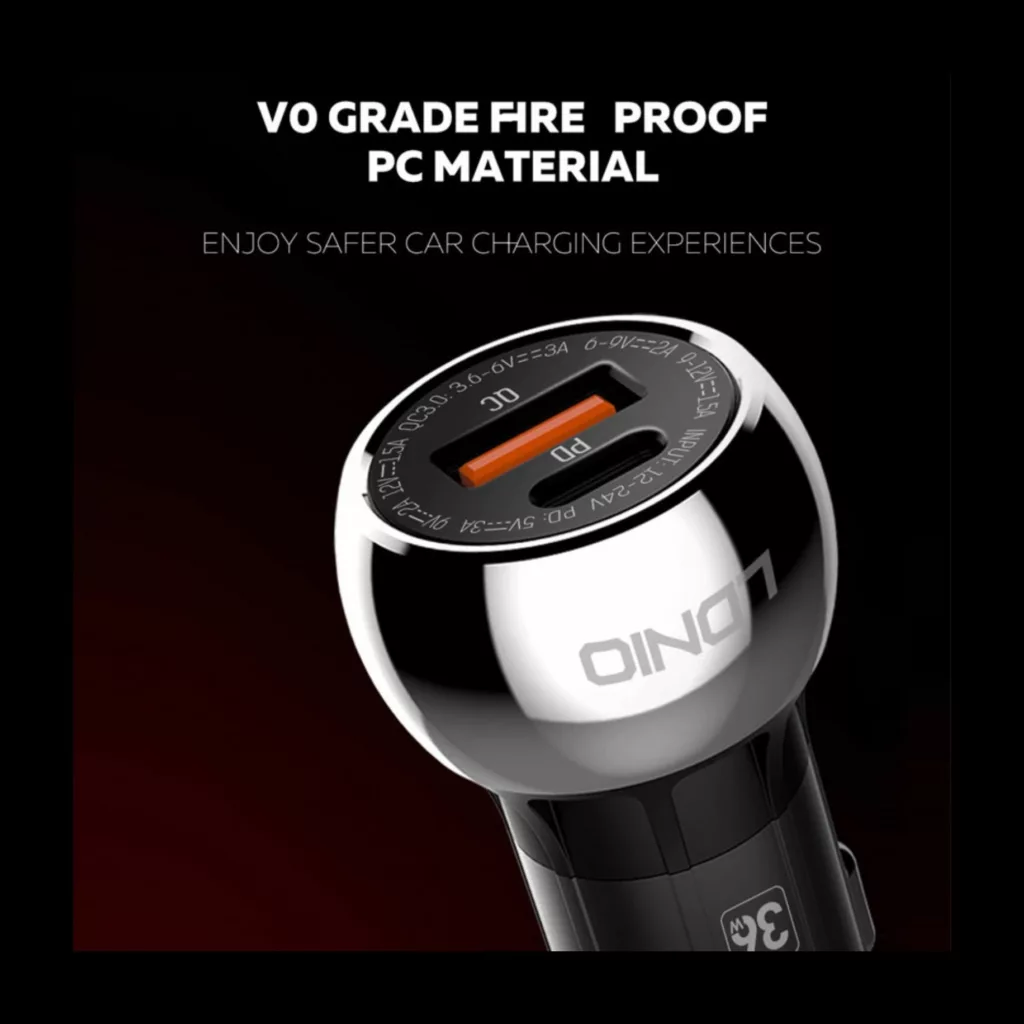 شارژر فندکی الدینیو مدل C1 به همراه کابل تبدیل USB-C