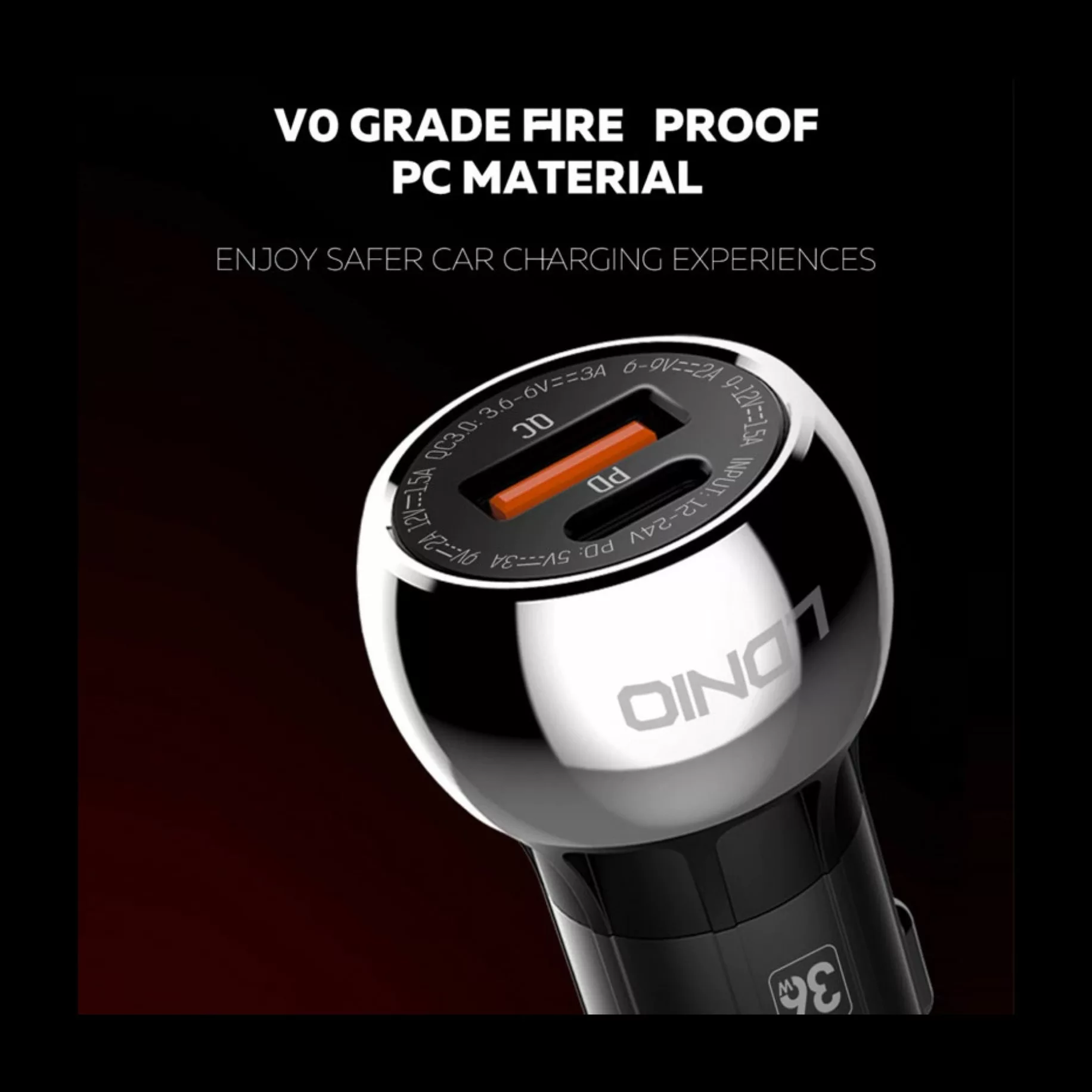 شارژر فندکی الدینیو مدل C1 به همراه کابل تبدیل USB-C