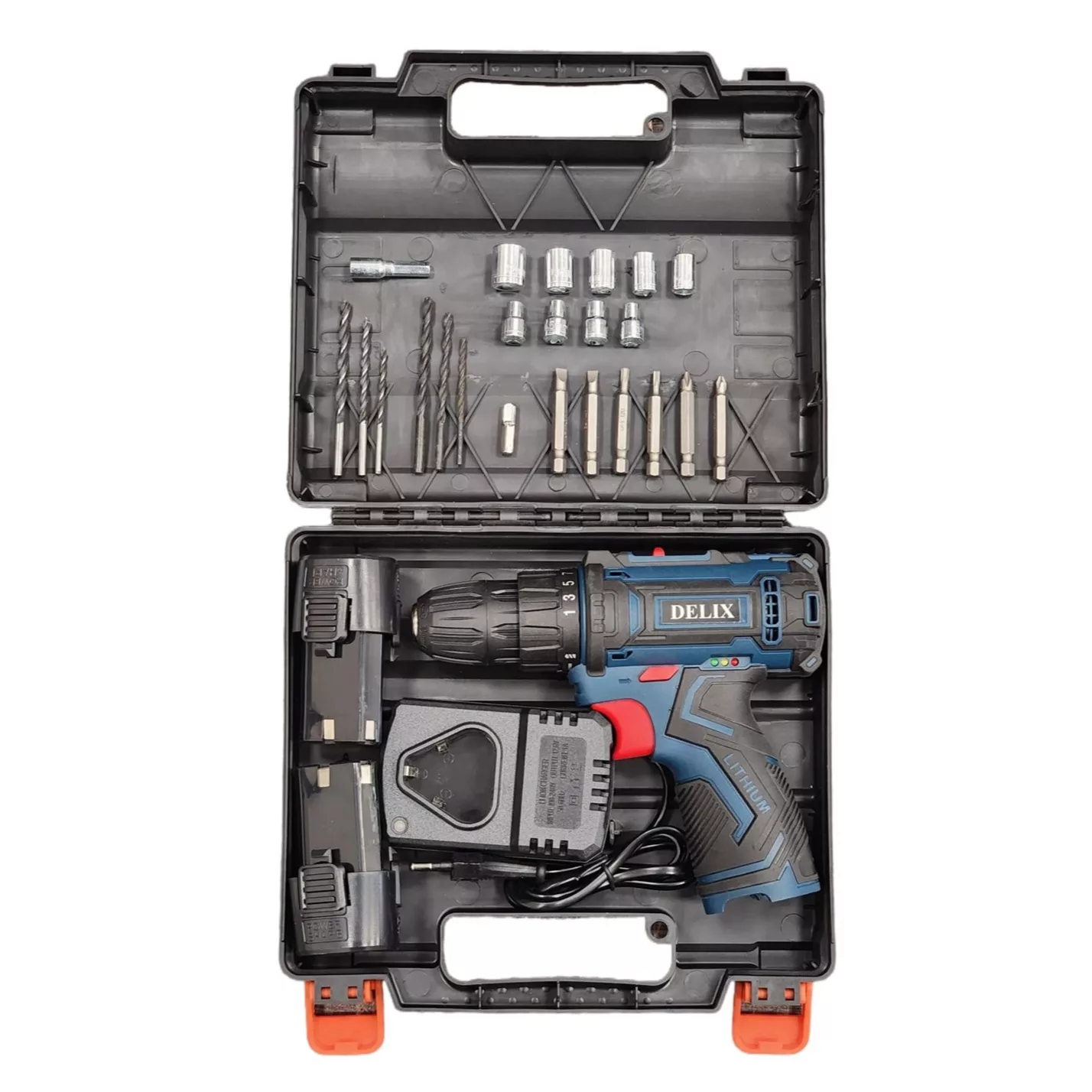 دریل پیچ گوشتی شارژی 18 ولت دلیکس کد DEL48 مجموعه 48 عددی