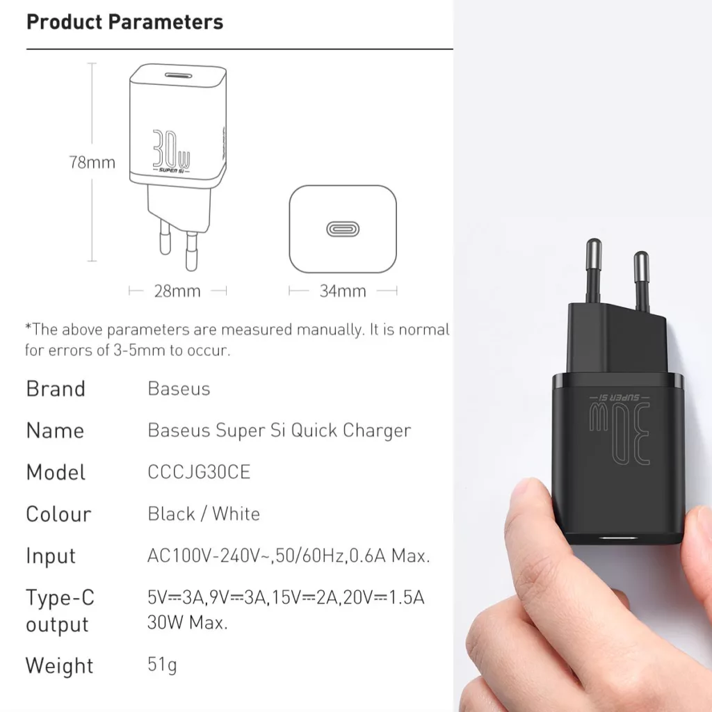 شارژر دیواری باسئوس مدل Quick Charger 30W
