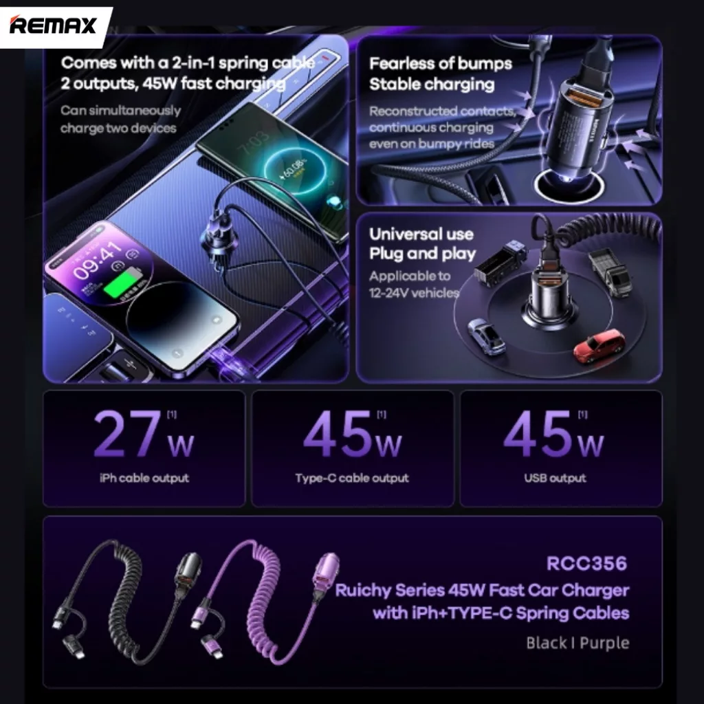 شارژر فندکی 45 وات ریمکس مدل RCC356