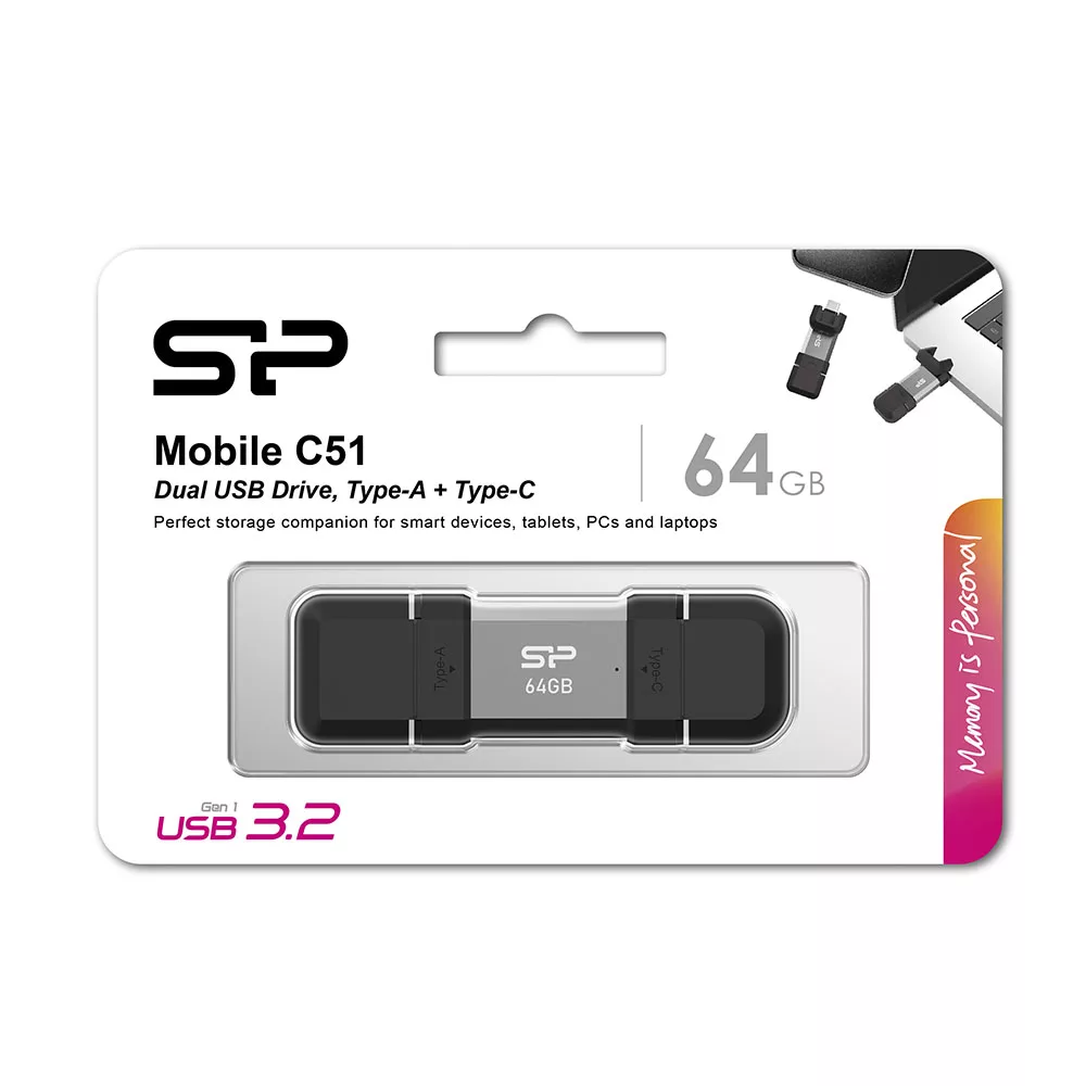 فلش مموری USB 3.2 سیلیکون پاور مدل C51 ظرفیت 64 گیگابایت