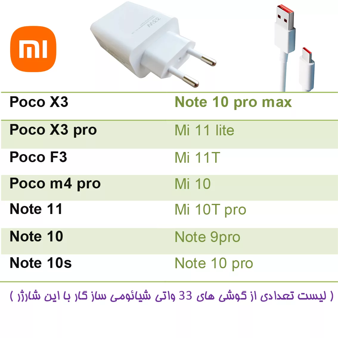 شارژر دیواری شیائومی مدل 33 به همراه کابل تبدیل USB-C