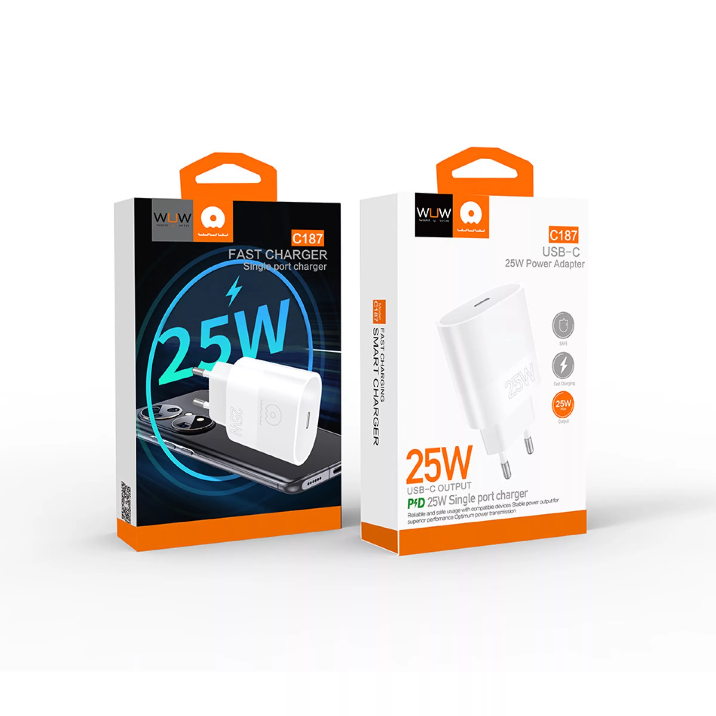 شارژر دیواری 25 وات دبلیو یو دبلیو مدل C187 به همراه کابل تبدیل USB-C