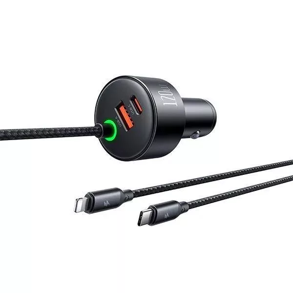 شارژر فندکی120 وات مک دودو مدل cc-0370 به همراه کابل USB-C/لایتنینگ