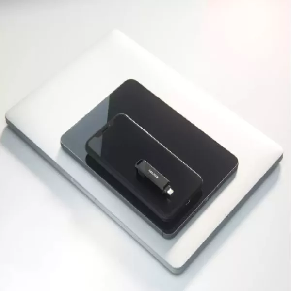 فلش مموری سن دیسک مدل PHONE DRIVE ( LIGHTNING / TYPE-C ) ظرفیت 256 گیگابایت با رابط لایتنینگ، USB Type-C