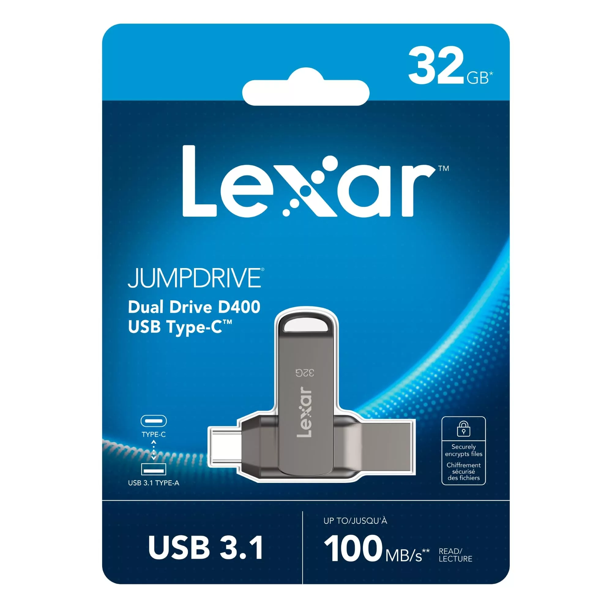 فلش مموری لکسار مدل JumpDrive® Dual Drive D400 USB 3.1 Type-C ظرفیت 32 گیگابایت