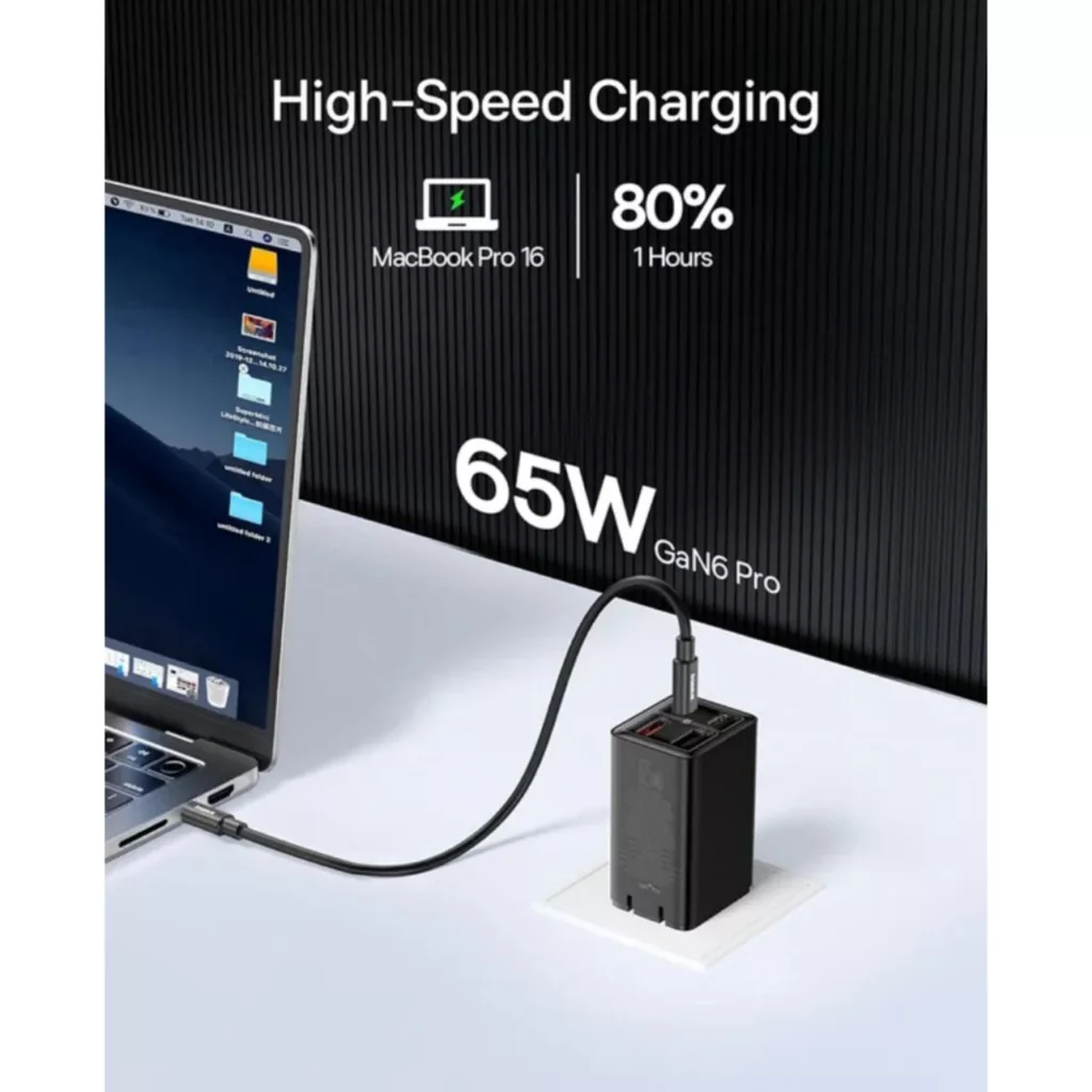 شارژر دیواری 65 وات بیسوس مدل  GAN6 PRO CCGAN65S6 به همراه کابل USB-C