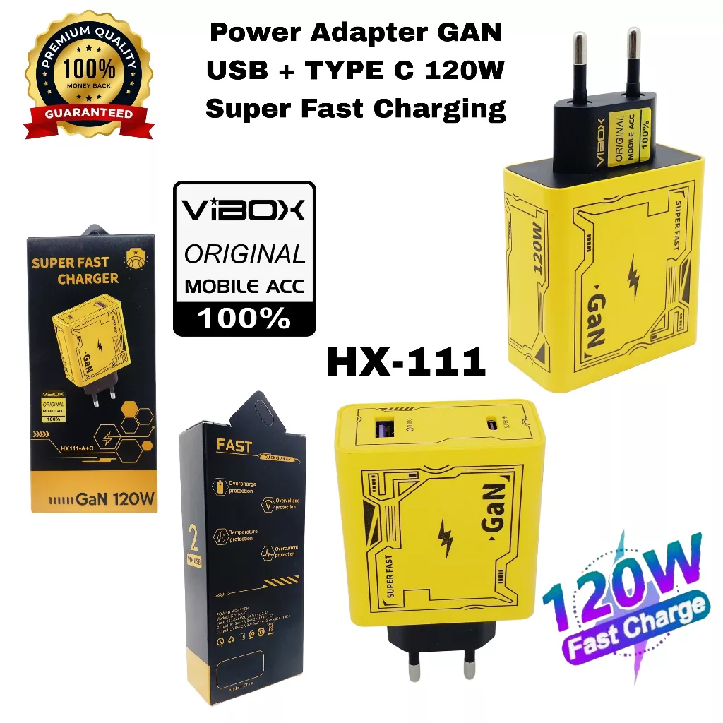 شارژر دیواری 120 وات مدل HX111-A+C به همراه کابل تبدیل USB / USB-C به لایتنینگ / USB-C