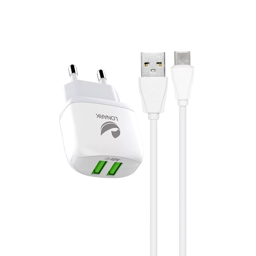 شارژر دیواری 12 وات لونارک مدل LW53 به همراه کابل تبدیل USB-C