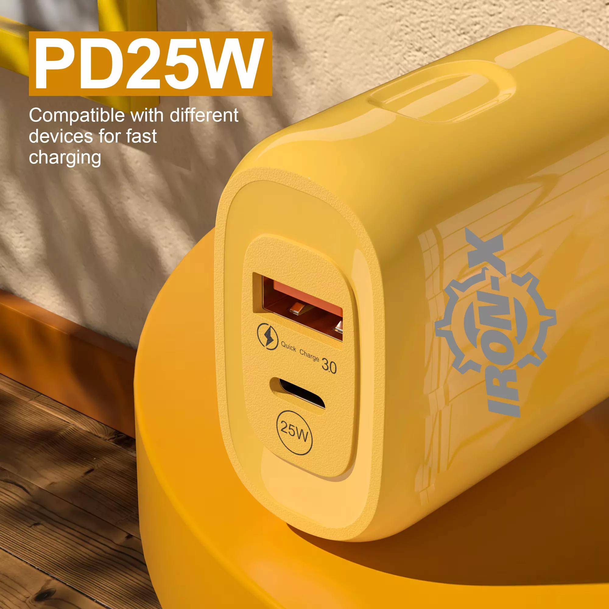 شارژر دیواری 25 وات دو پورت آیرون ایکس مدل PDQC30 به همراه کابل تبدیل USB/USB-C به لایتنینگ/USB-C طول 1.5 متر