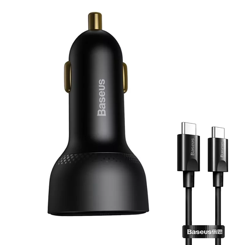 شارژر فندکی باسئوس مدل Superme Digital Display 100w به همراه کابل تبدیل USB-C