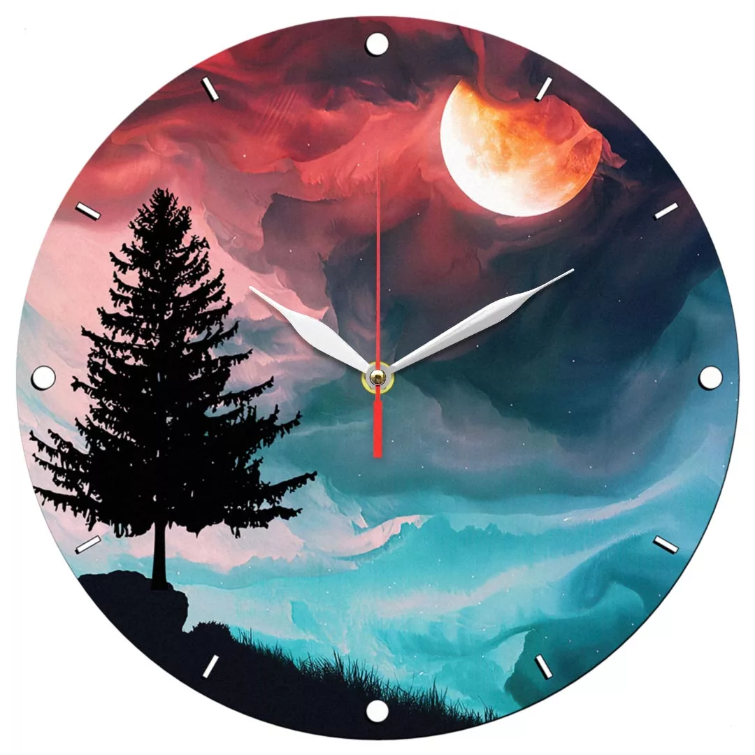 ساعت دیواری طرح ابر و ماه و درخت کاج کد 1280P ساعت دیواری طرح ابر و ماه و درخت کاج کد 1280P