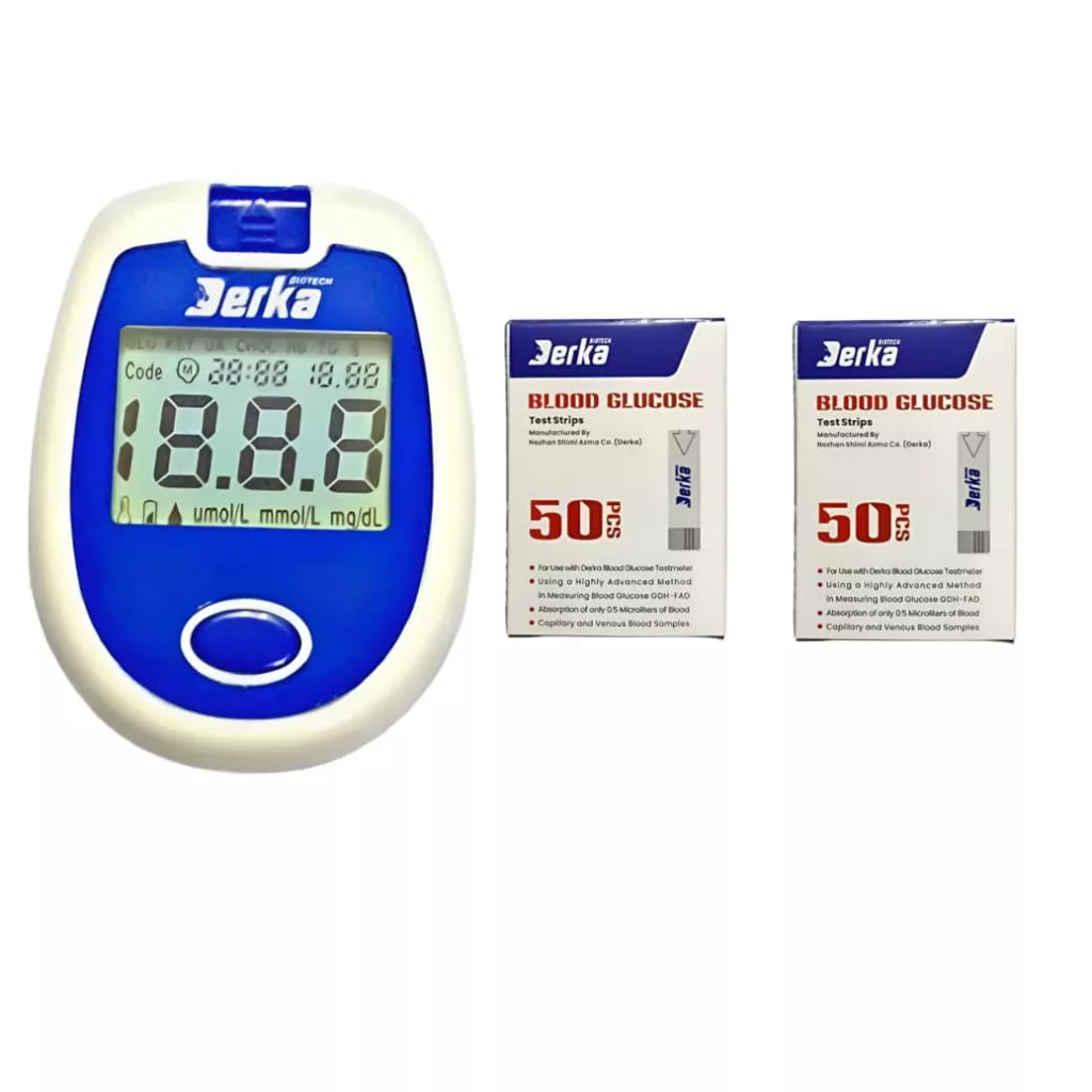 دستگاه تست قند خون درکا مدل 110071 به همراه نوار تست قند خون دو بسته 50 عددی