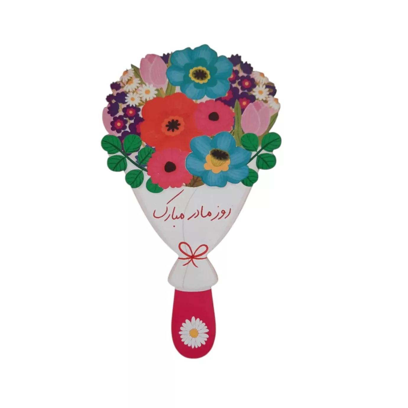 آینه آرایشی دسته‌دار مدل گل روز مادر کد mn543