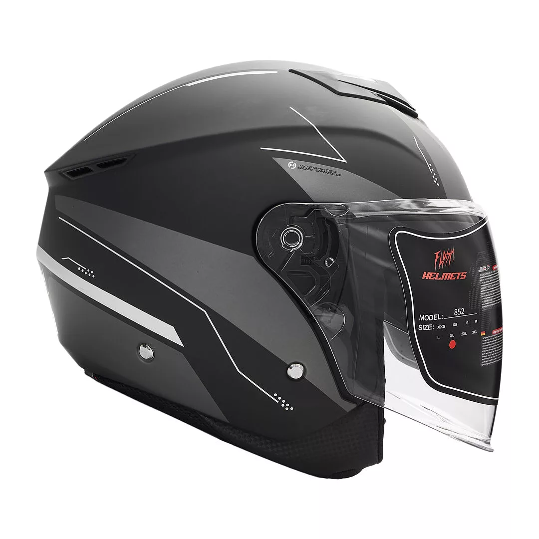 کلاه کاسکت بدون فک فلش مدل 852 matt black-gray