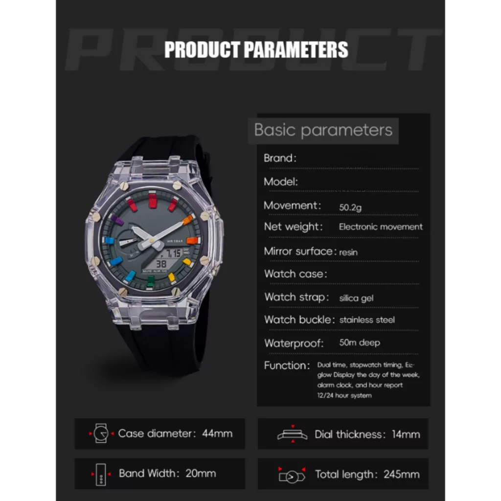 ساعت مچی عقربه ای مدل دو زمانه کرنومتر دار بند سیلیکونی موتور پمپی کد 2