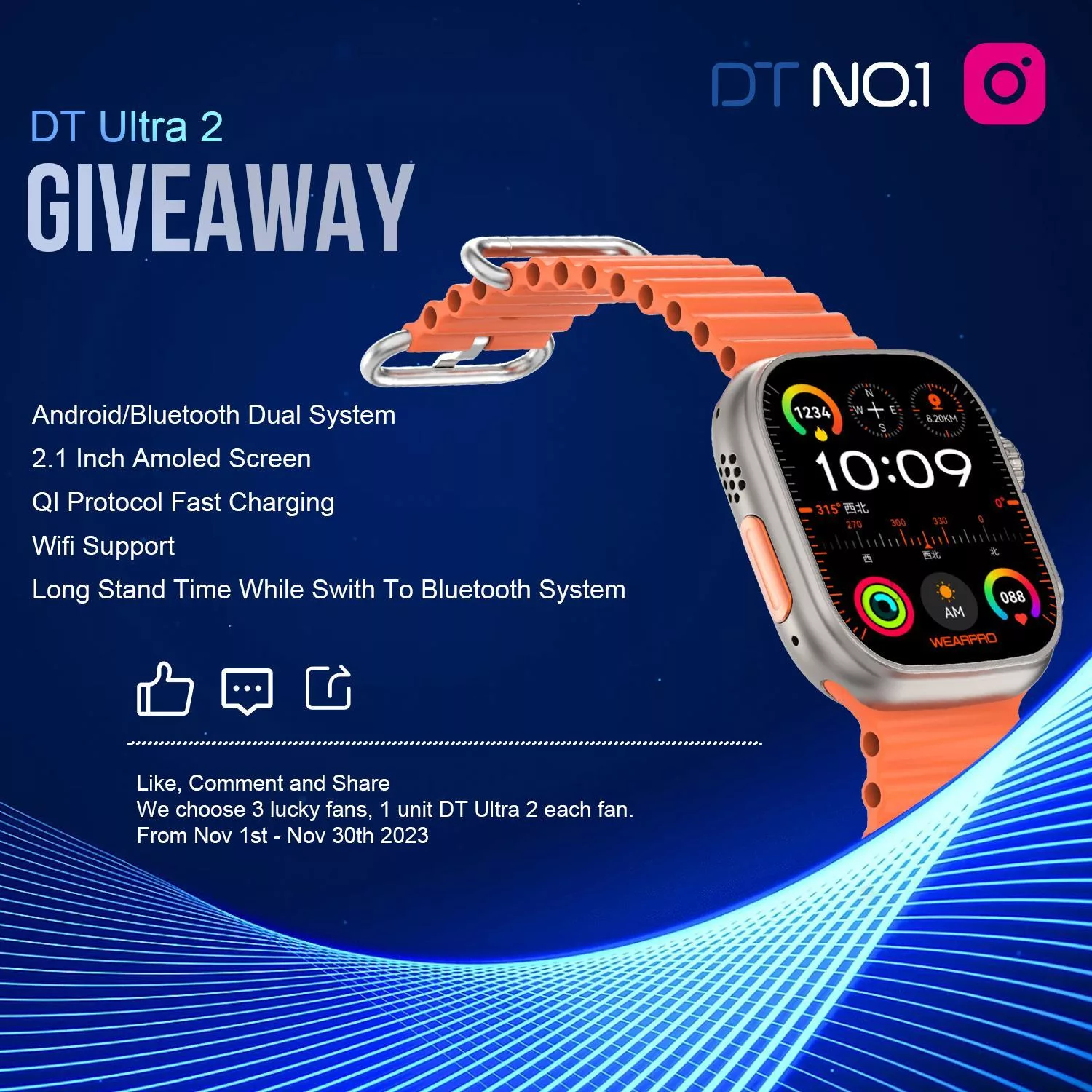 ساعت هوشمند دی تی نامبر وان مدل DT Ultra 2 با قابلیت مکالمه و سیستم عامل اندروید و بند سیلیکونی