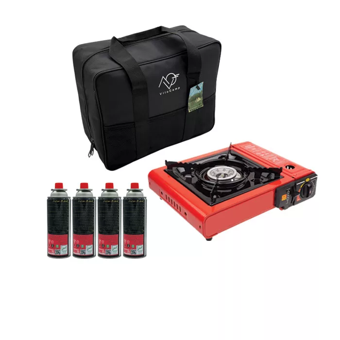 اجاق گاز سفری مدل Vilo-H-R به همراه کیف و کپسول مجموعه 6 عددی