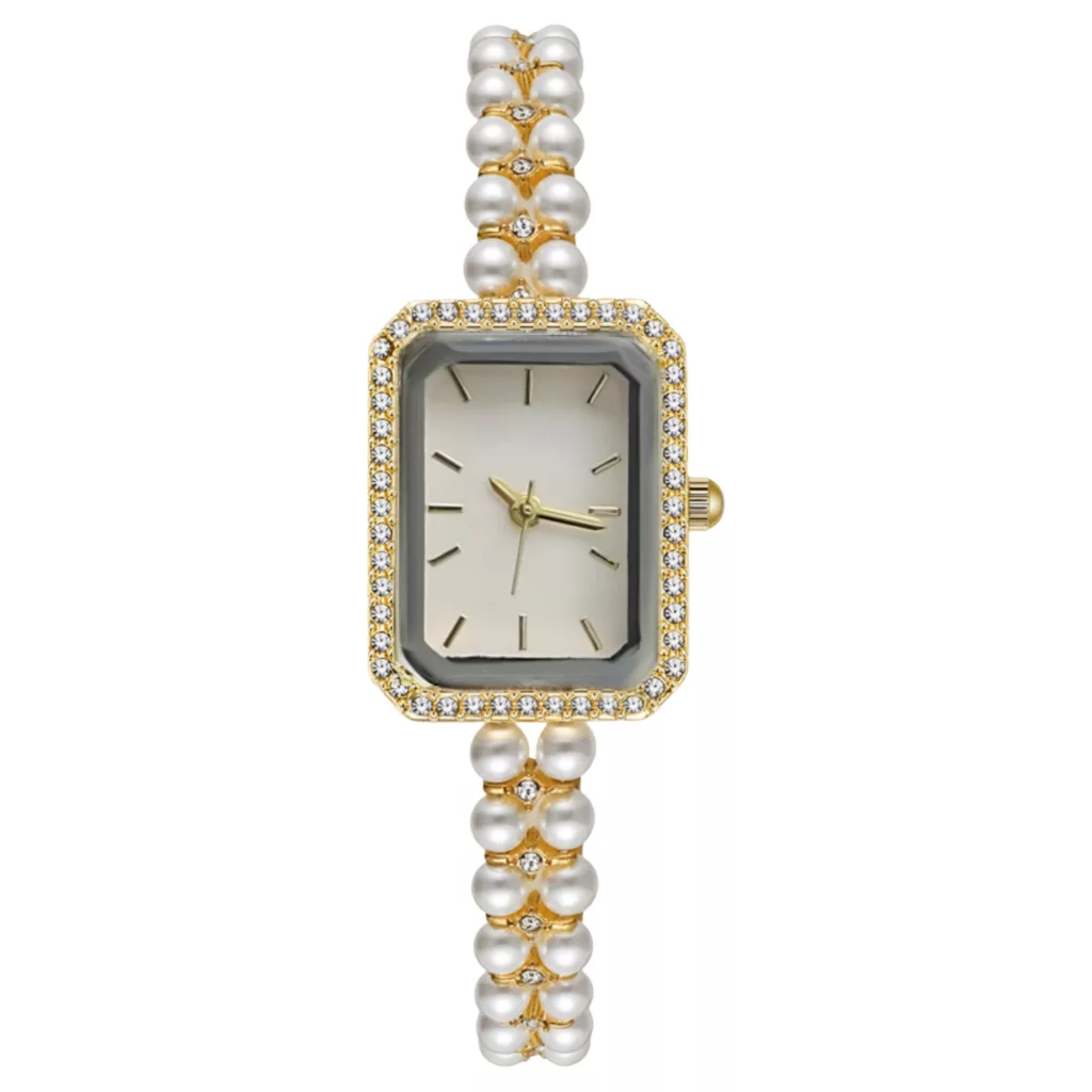 ساعت مچی عقربه‌ای کوارتز زنانه مدل لوکس بند مرواریدی دستبندی کد ۳