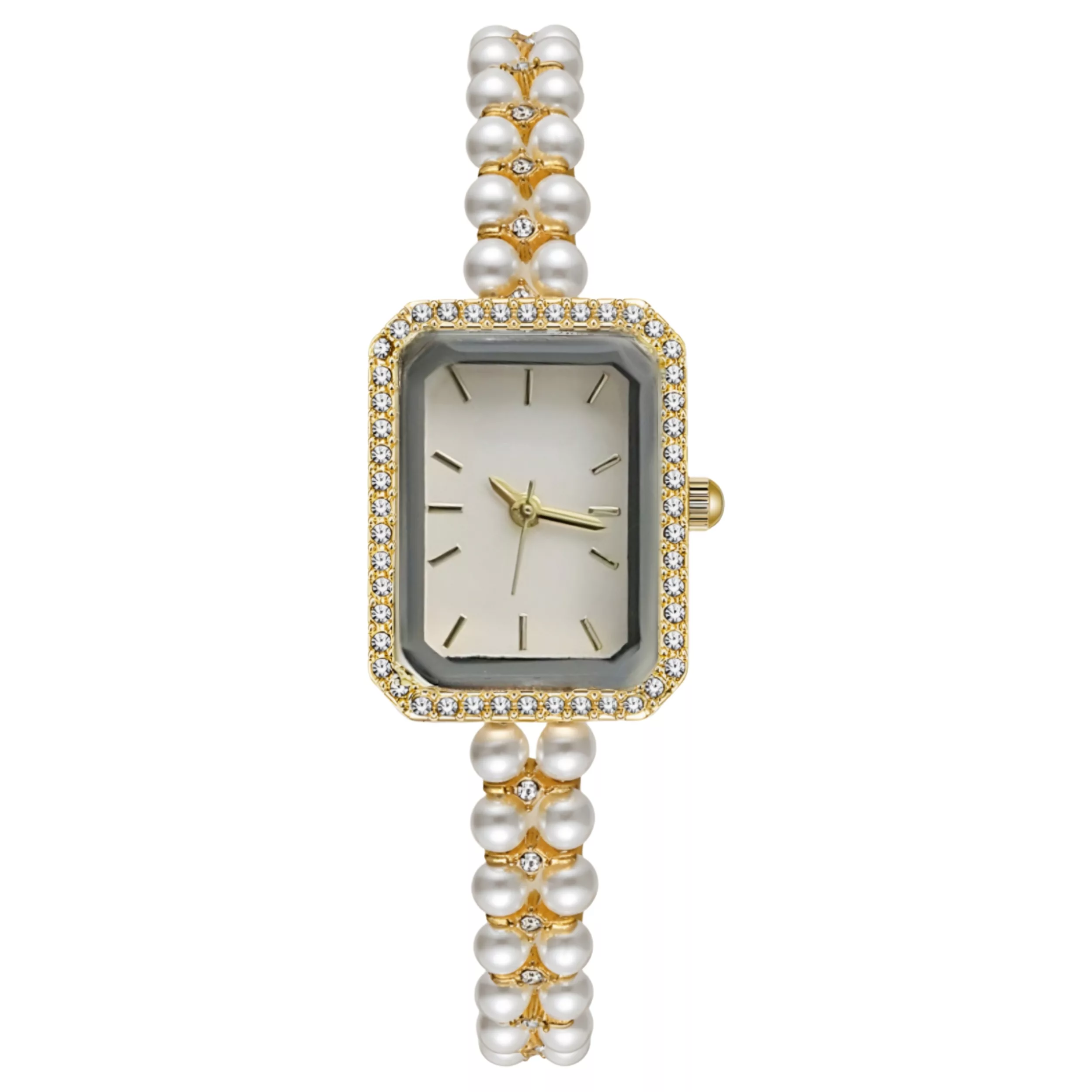 ساعت مچی عقربه‌ای کوارتز زنانه مدل لوکس بند مرواریدی دستبندی کد ۳