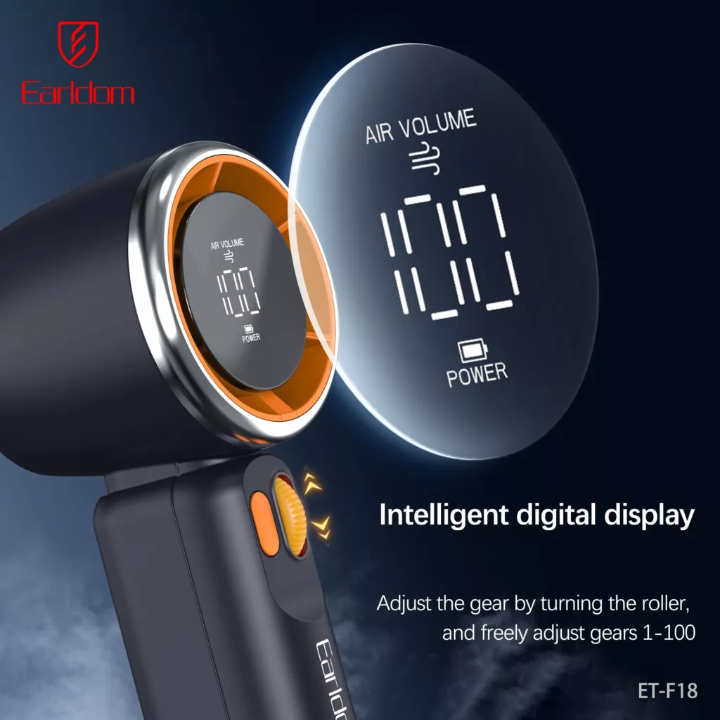 پنکه شارژی ارلدام مدل TURBO FAN F18 ظرفیت 3600 میلی آمپر ساعت