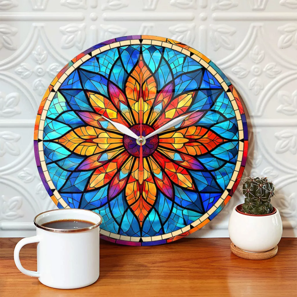 ساعت دیواری طرح گل انتزاعی رنگارنگ کد 1443